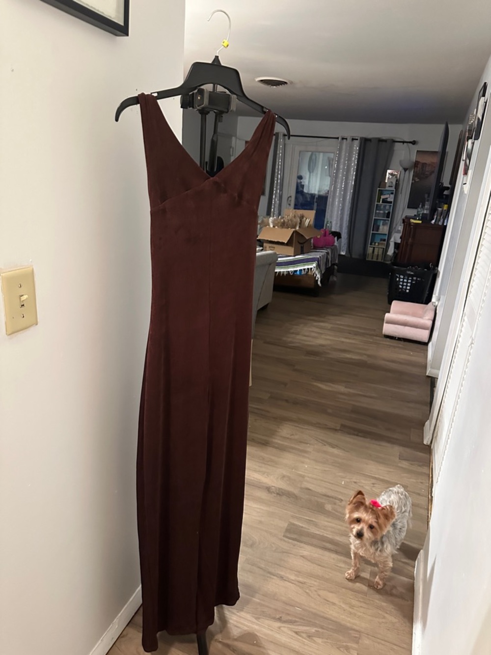 Fashion Nova Chocolate Brown V-Neck Maxi Dress